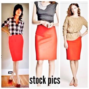 J Crew No 2 Pencil Skirt Tomato Bright Red Fab